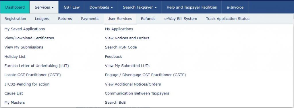 gst portal login user services
