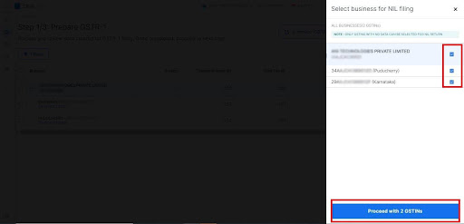 GSTINs for nil return filing & click on the ‘Proceed’ button
