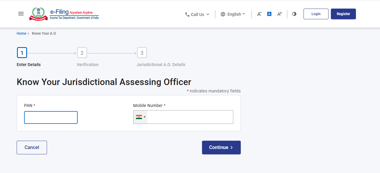PAN AO Code through Income Tax Portal