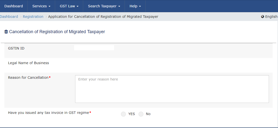 gst registration cancellation page