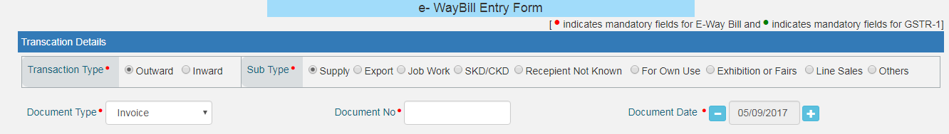 E-way bill entry form