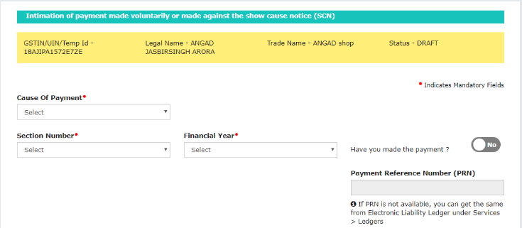 Intimation of payment made voluntarily or against the SCN