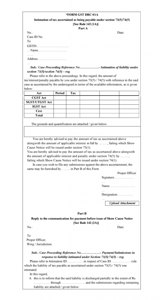 FORM GST DRC-01A