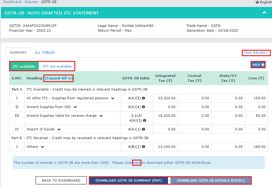 gstr-2b itc not available