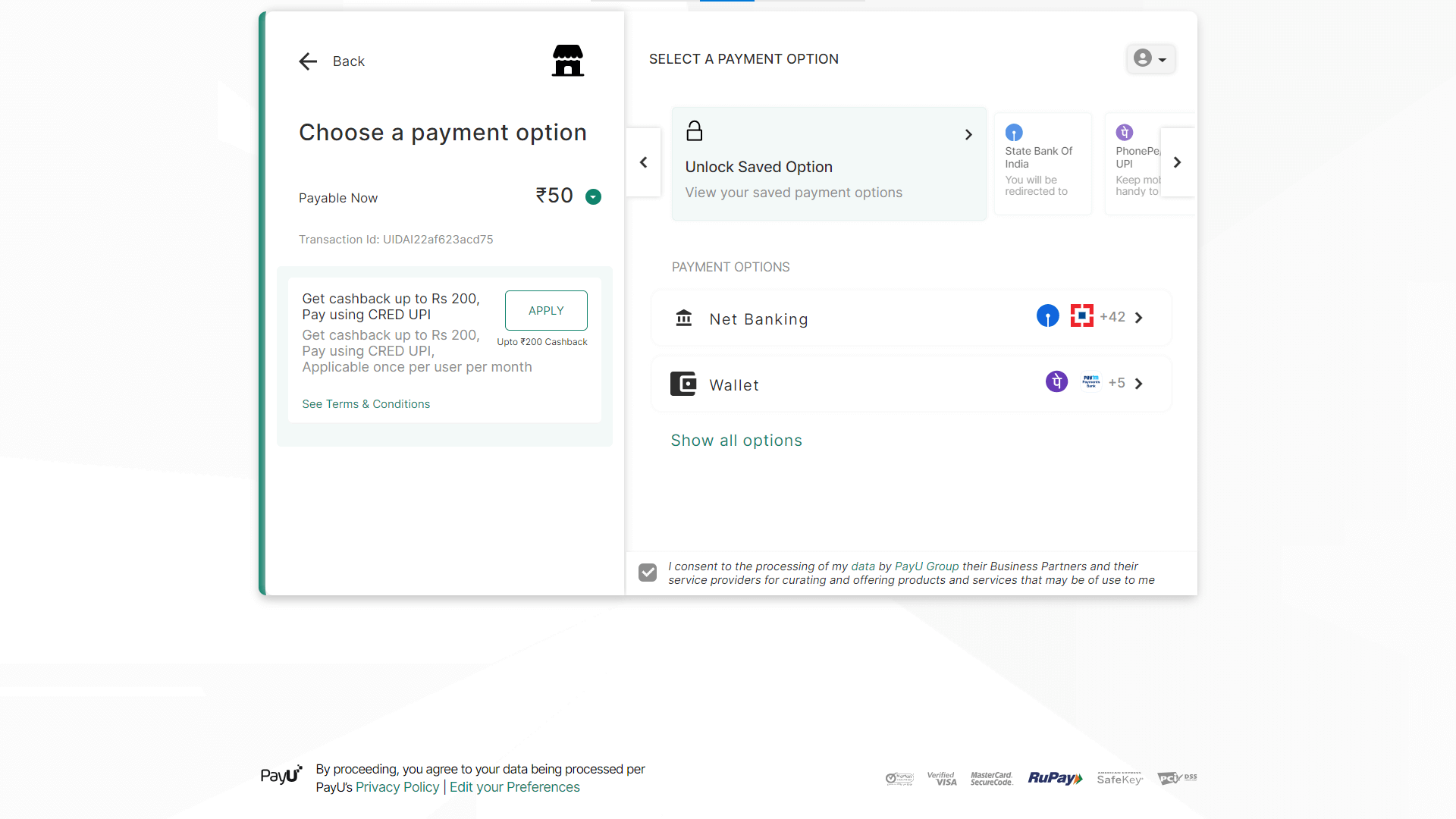 payment for Aadhaar PVC card