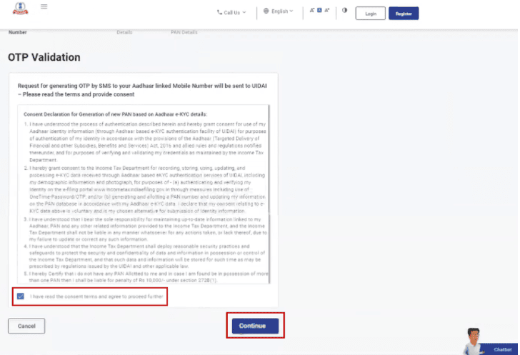 OTP validation for new e-Pan