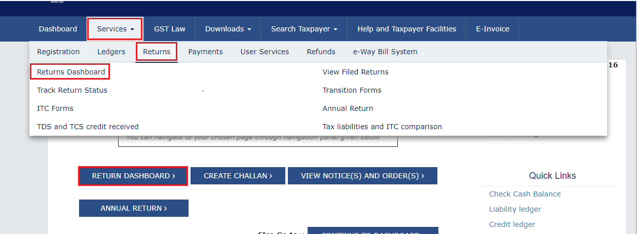 gst portal returns dashboard