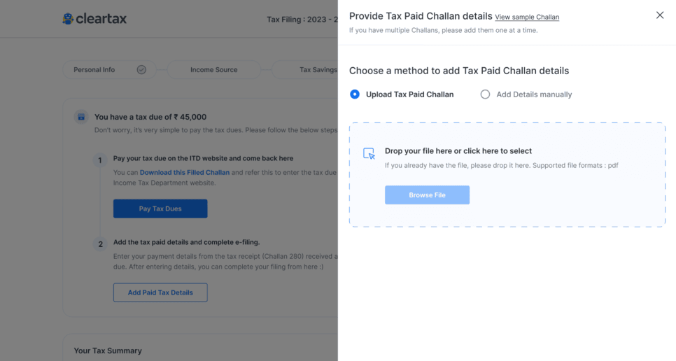 Upload tax paid challan