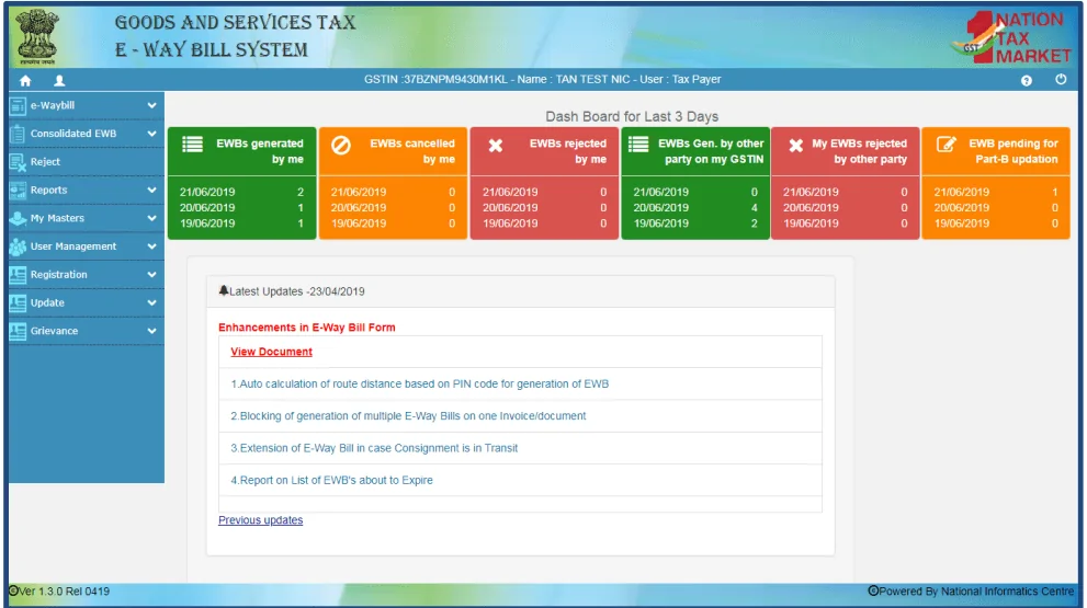 e way bill portal login
