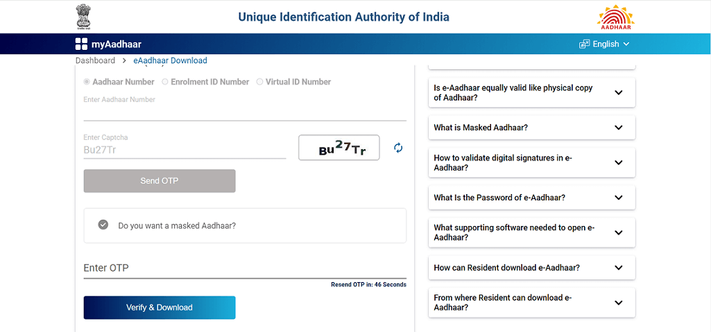 Aadhaar download online
