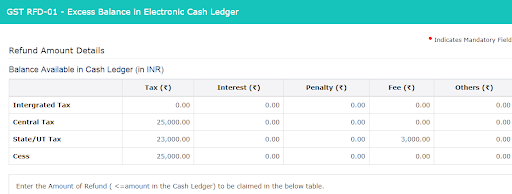 enter amount of cash to be claimed as gst refund