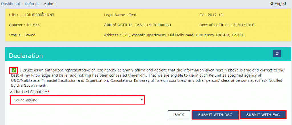 preview and submit using DSC or EVC