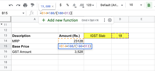 gst in spreadsheet
