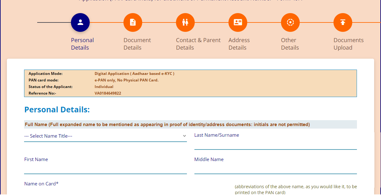 e-PAN card application UTIITSL