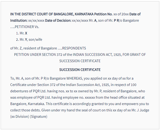 Succession Certificate Format