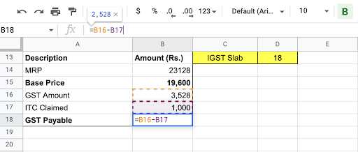 goods and service tax in excel