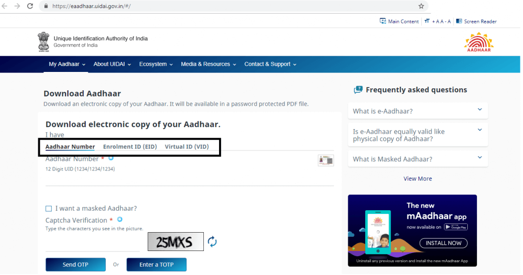 e-aadhaar card download