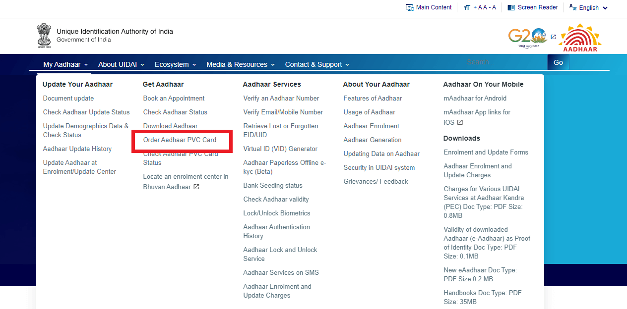 Order Aadhaar PVC card