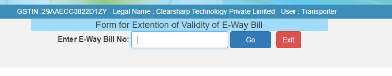 enter e way bill number for extension of validity