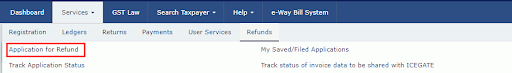 gst portal application of refund option