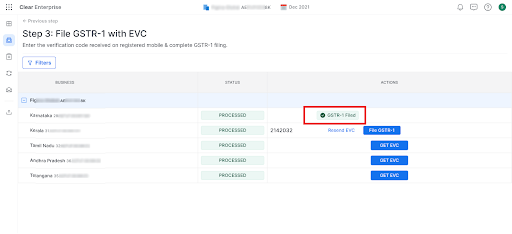 filed GSTR-1 signed using EVC